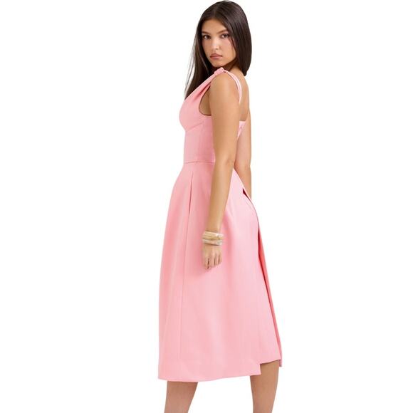 House of CB - Paloma peach satin pleated midi dress - Picture 3 of 4